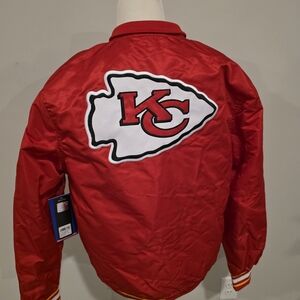 NFL Kansas City Chiefs Red Satin Bomber Jacket with White Logo